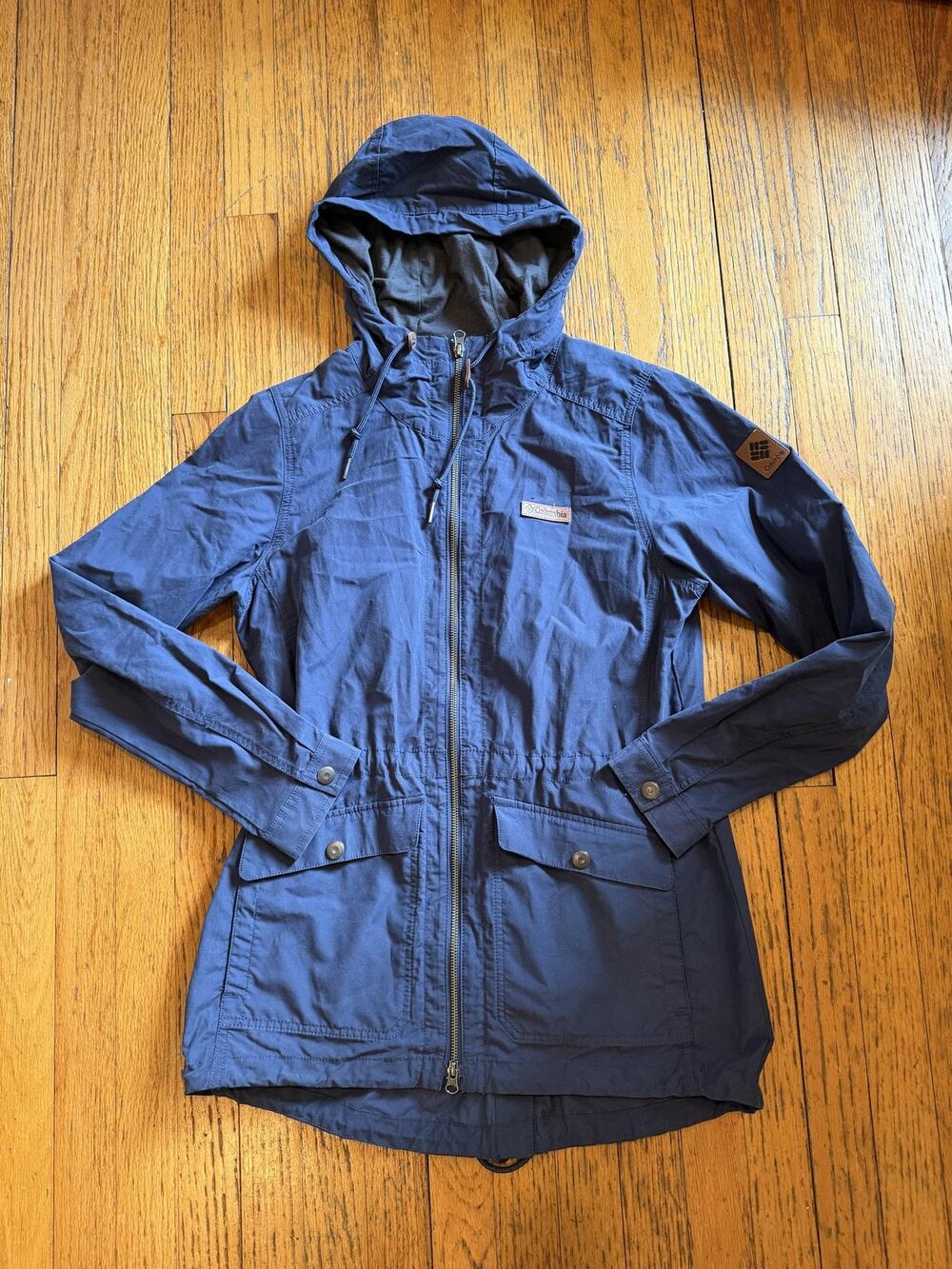 Columbia Jacket Womens Medium Blue/Gray Hooded Parka Drawstring Waist Pockets